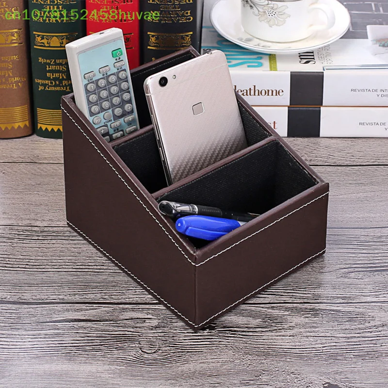 PU Leder Fernbedienung Halter Desktop-Organizer Lagerung Box Für TV Guide Mail Telefon Büro Sortierung Gitter Kosmetik Stifte Rack Image