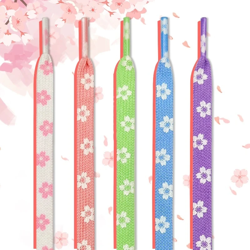 1 Paar Schnürsenkel mit Blumendruck für lässige flache Schuhe, Schnürsenkel für Turnschuhe, Daisy Sakura, Schnürsenkel für Kinder und Damen, Schuhe, Zubehör