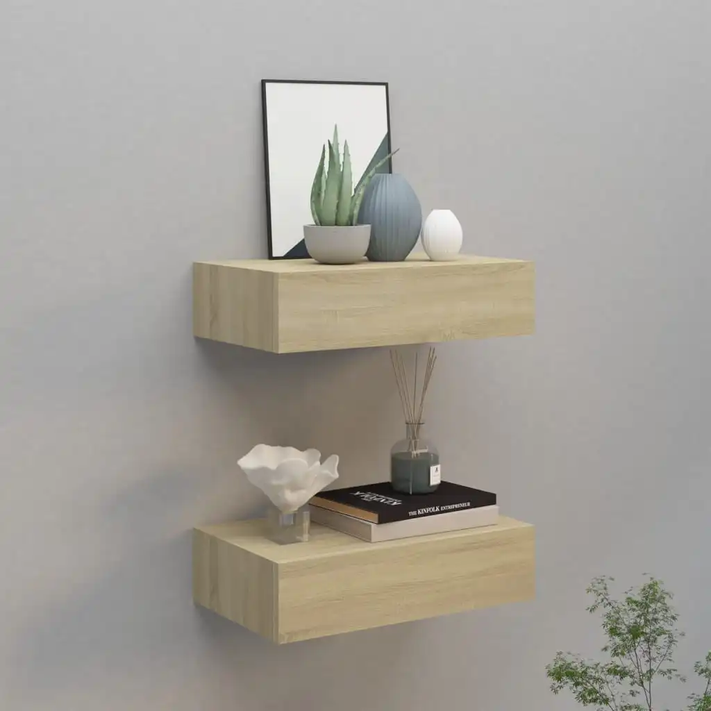 Wandregale mit Schubladen 2t. Oichen-Optik 40x23,5x10 cm MDF Image