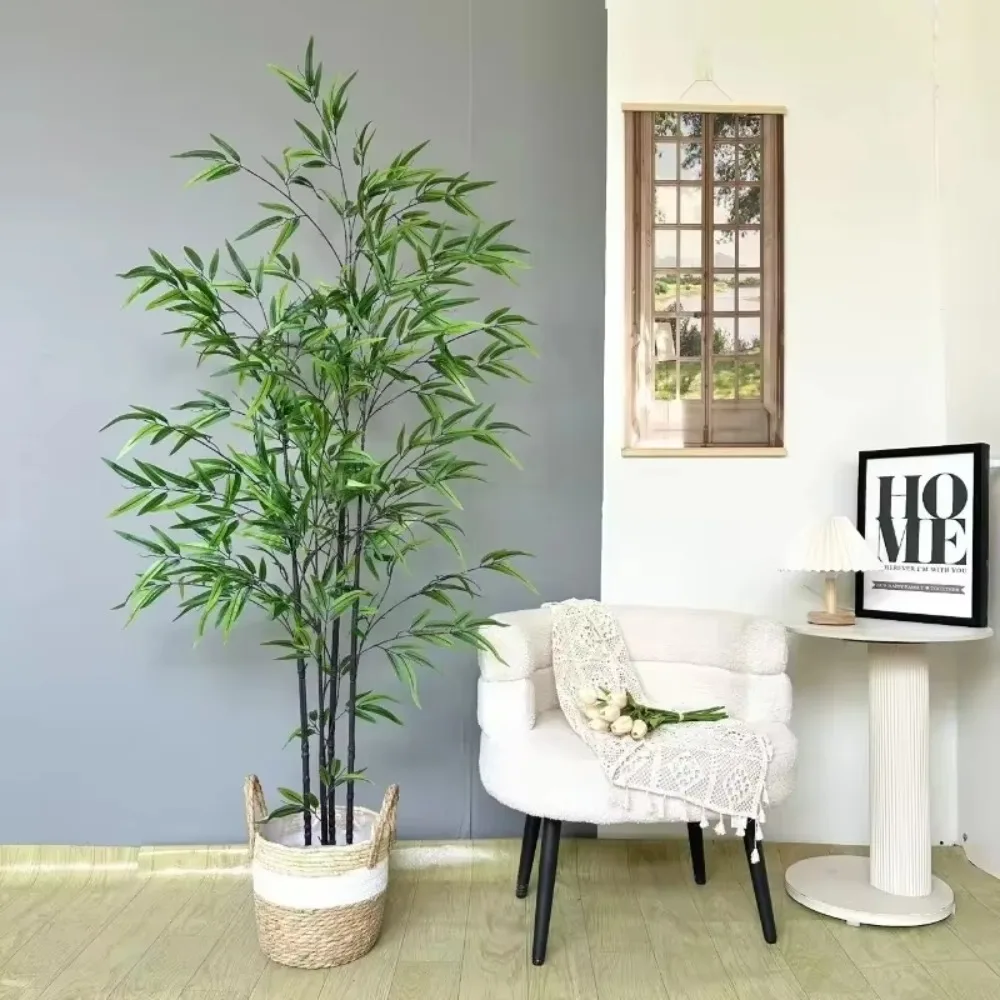 Simulation grüner Bambus PVC + PU großes grünes Blatt Bambus Kombination Boden Topffamilie 1,2 m bis 2,4 m gefälschte Bambus-Pflanzendekoration Image