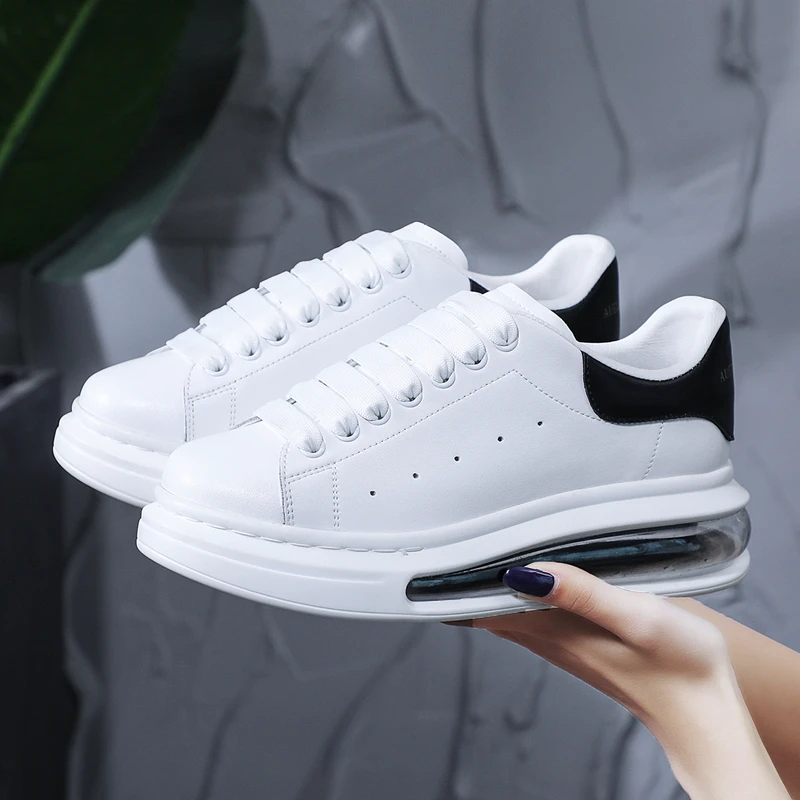 Koreanische Street Style Männer Casual Original Lederschuhe schwarz weiß Wohnungen Plateauschuh Komfort Luftpolster Turnschuhe Herrenschuhe