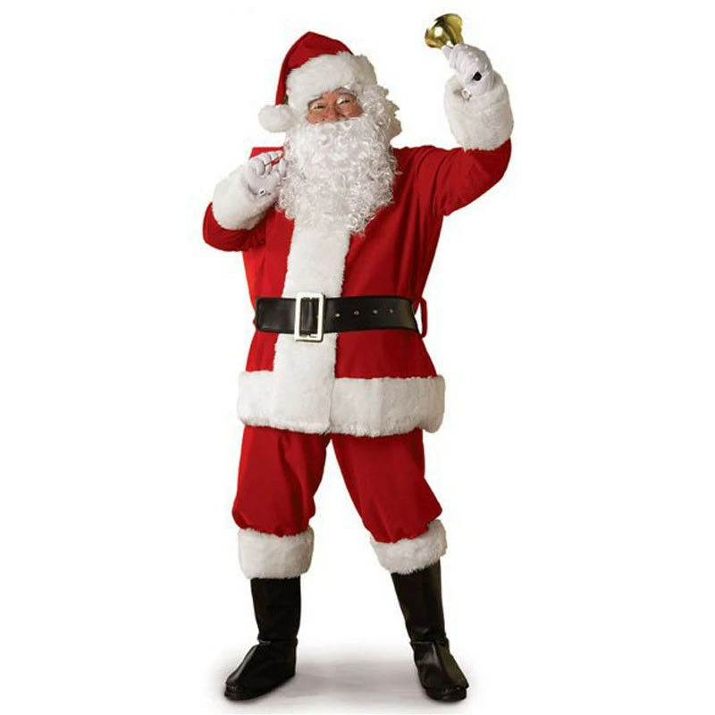 Weihnachts-Weihnachtsmann-Kostüm für Erwachsene, für Männer und Frauen, Weihnachtsmann-Rolle, Cosplay-Kostüm mit Perücke, Bart-Outfit, Neu, 5 Stück S-3XL Image