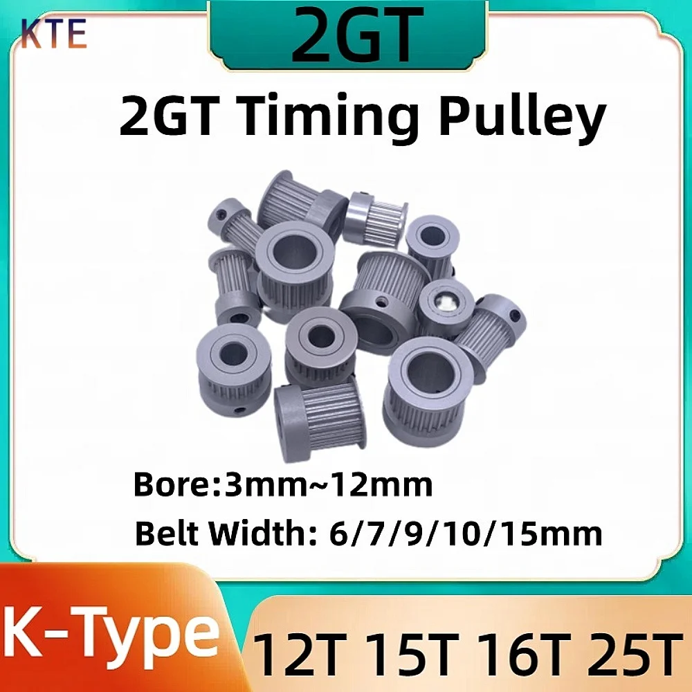GT2 Zahnriemenscheibe K Typ 12T 15T 16T 25T mit Riemenbreiten 6 mm bis 15 mm und Bohrungsgrößen 3 mm bis 12 mm – 12T 15T 16T 25T Zahnoptionen Image