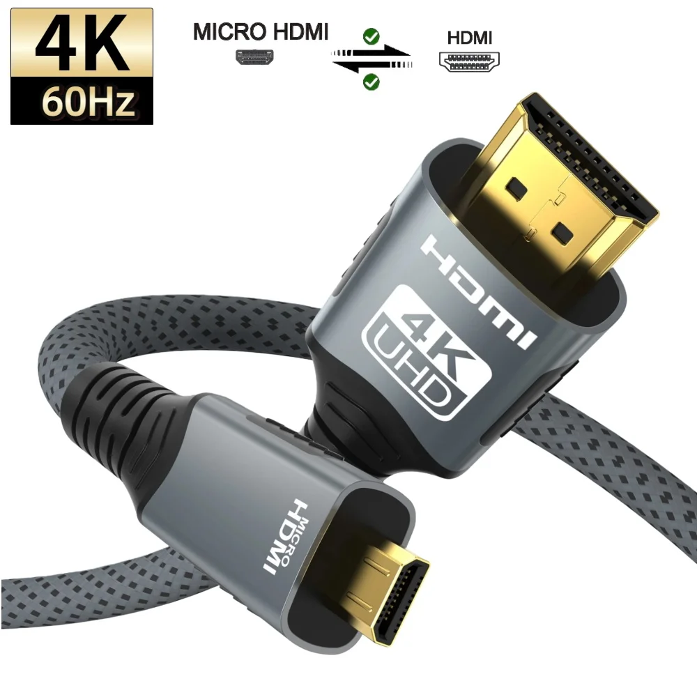 Cavo micro/mini HDMI a HDMI 4K @ 60Hz intrecciato Cavo 2.0 bidirezionale maschio-maschio compatibile HDMI 18Gbps per monitor fotocamera