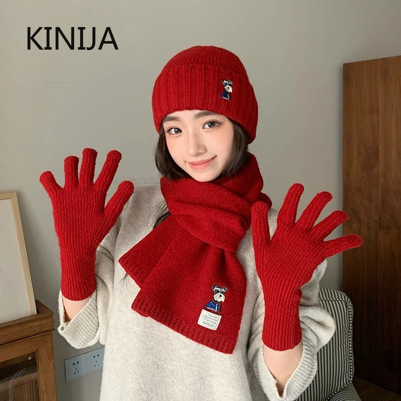 3-teiliges Wintermütze-Schal-Handschuh-Set aus Wollmischung, Strickschal, Winteratmosphäre, warmer Nackenschutz, Anti-Kälte-Schal, winddichtes Set für den Außenbereich