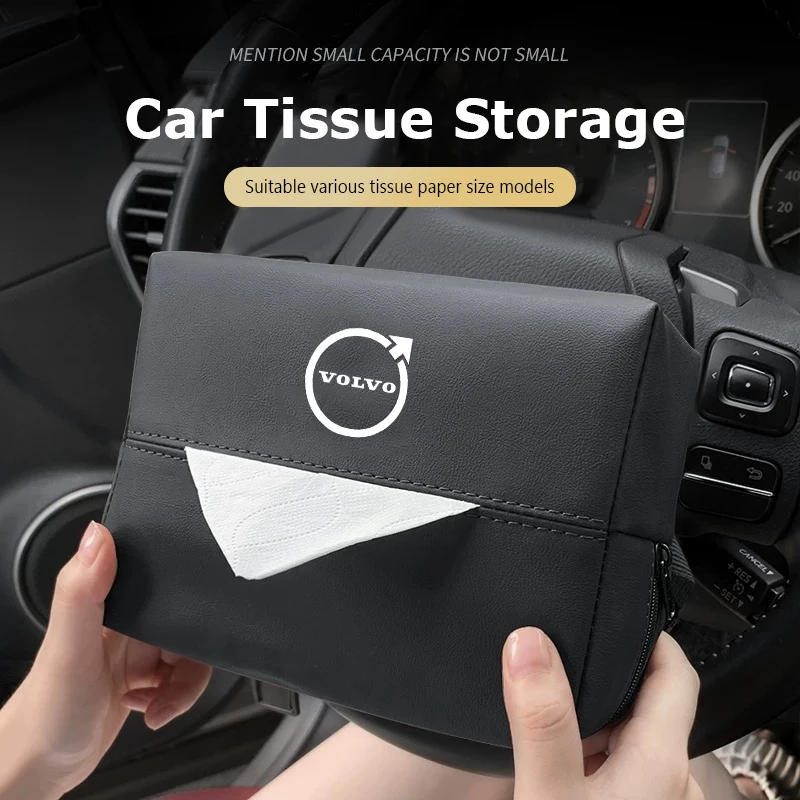 Qualität Leder Auto Tissue Organizer Auto Papier Handtuch Lagerung Tasche Für Volvo XC90 V90 V60 XC60 V40 EC40 EX40 S80 S60 S90 C40 XC40 Image