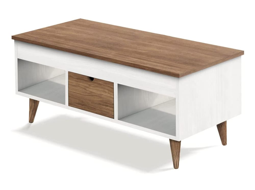 Tavolino sollevabile Atelier in legno massello bianco 100x50x57 cm