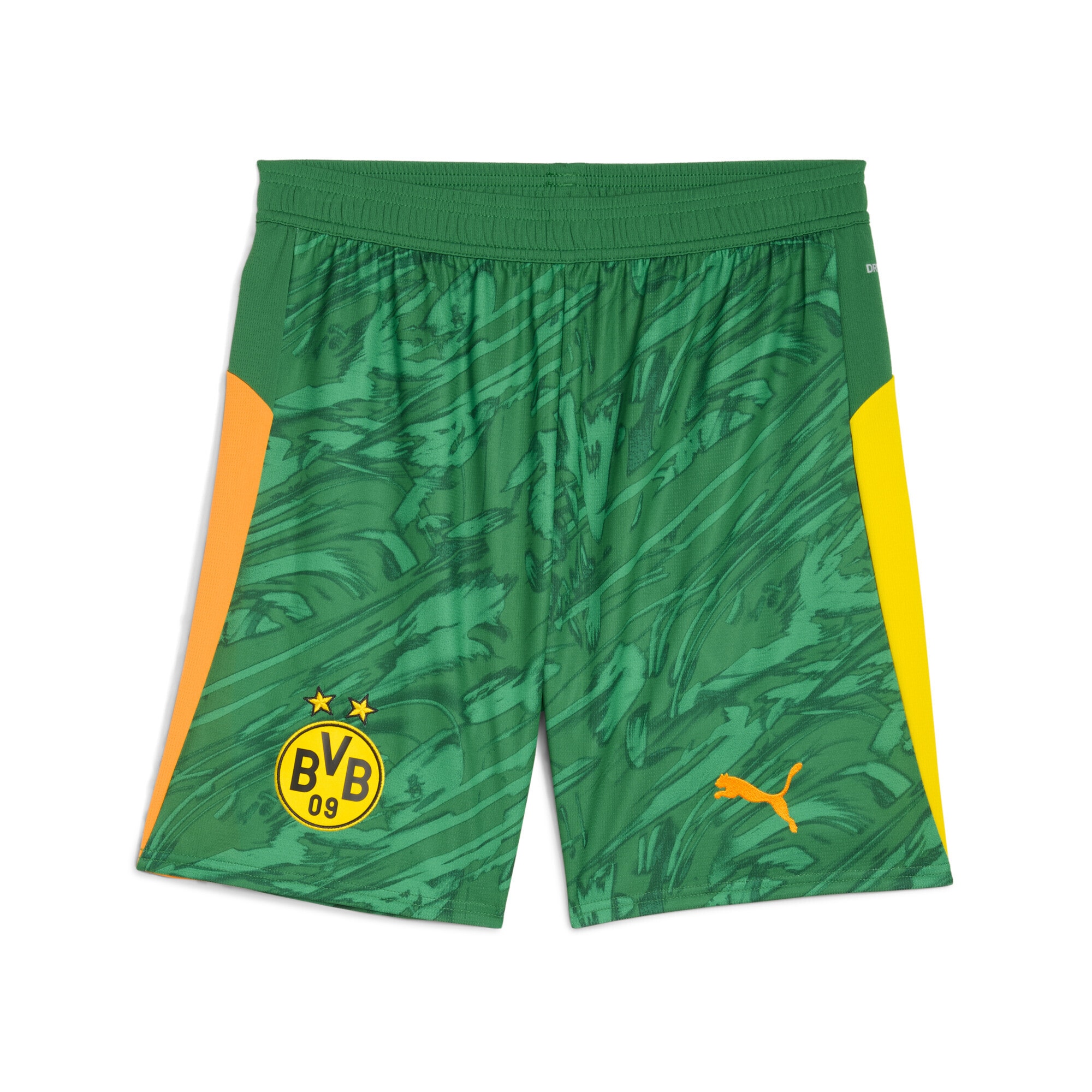 Sporthose PUMA "Borussia Dortmund 25/26 Torwartshorts Herren", Damen, Gr. XS, Normalgrößen, archive grün intense orange, Obermaterial: 100% Polyester, bedruckt, regular fit, Hosen Sporthose