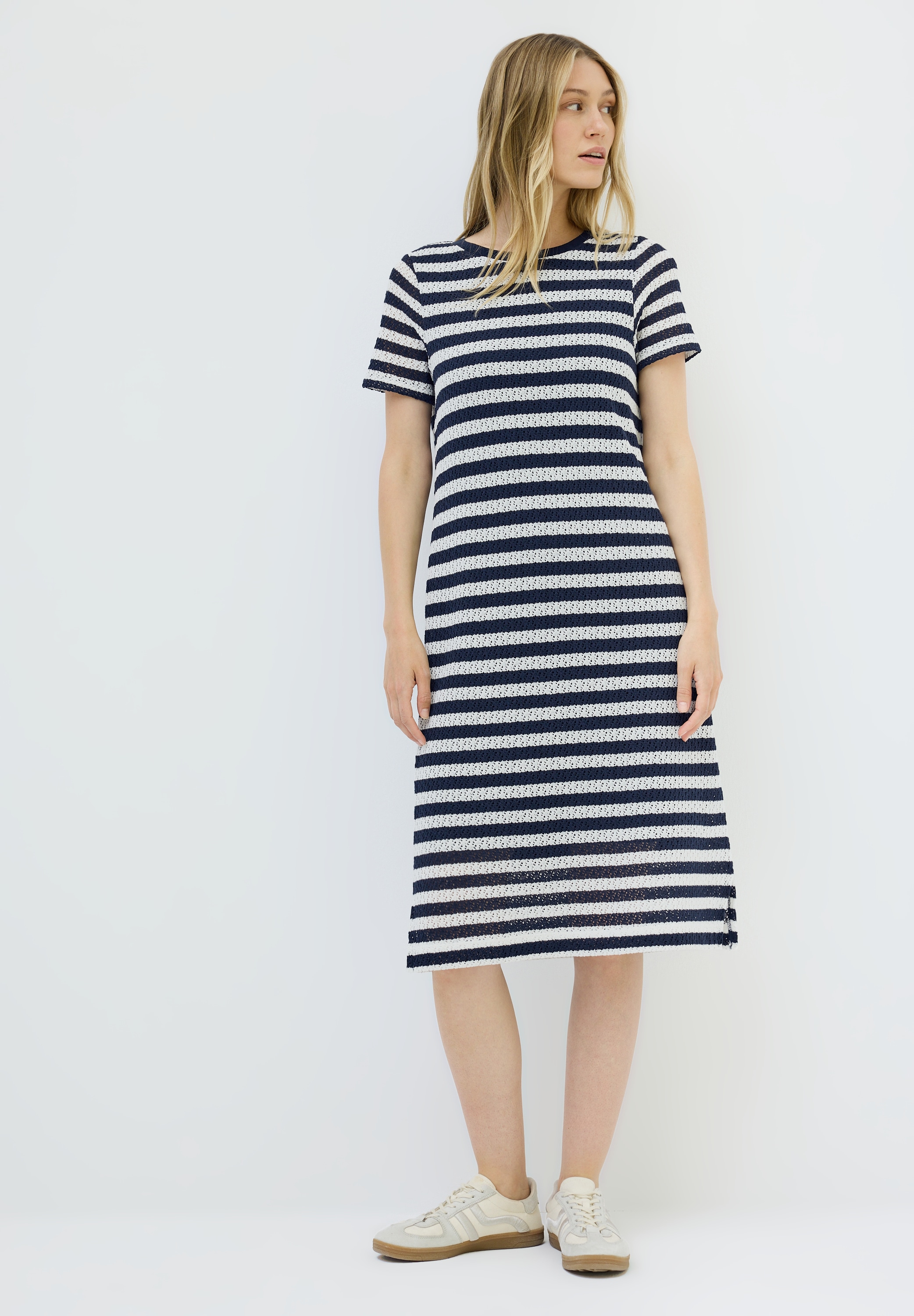 Sommerkleid CECIL, Damen, Gr. M (40), US-Größen, blau (urban navy blau), Web, Obermaterial: 60% Baumwolle, 40% Polyester; Unterkleid: 65% Polyester, 35% Viskose, gestreift, normal knielang, Rundhals, Bündchen, Kleider Sommerkleid, knielang