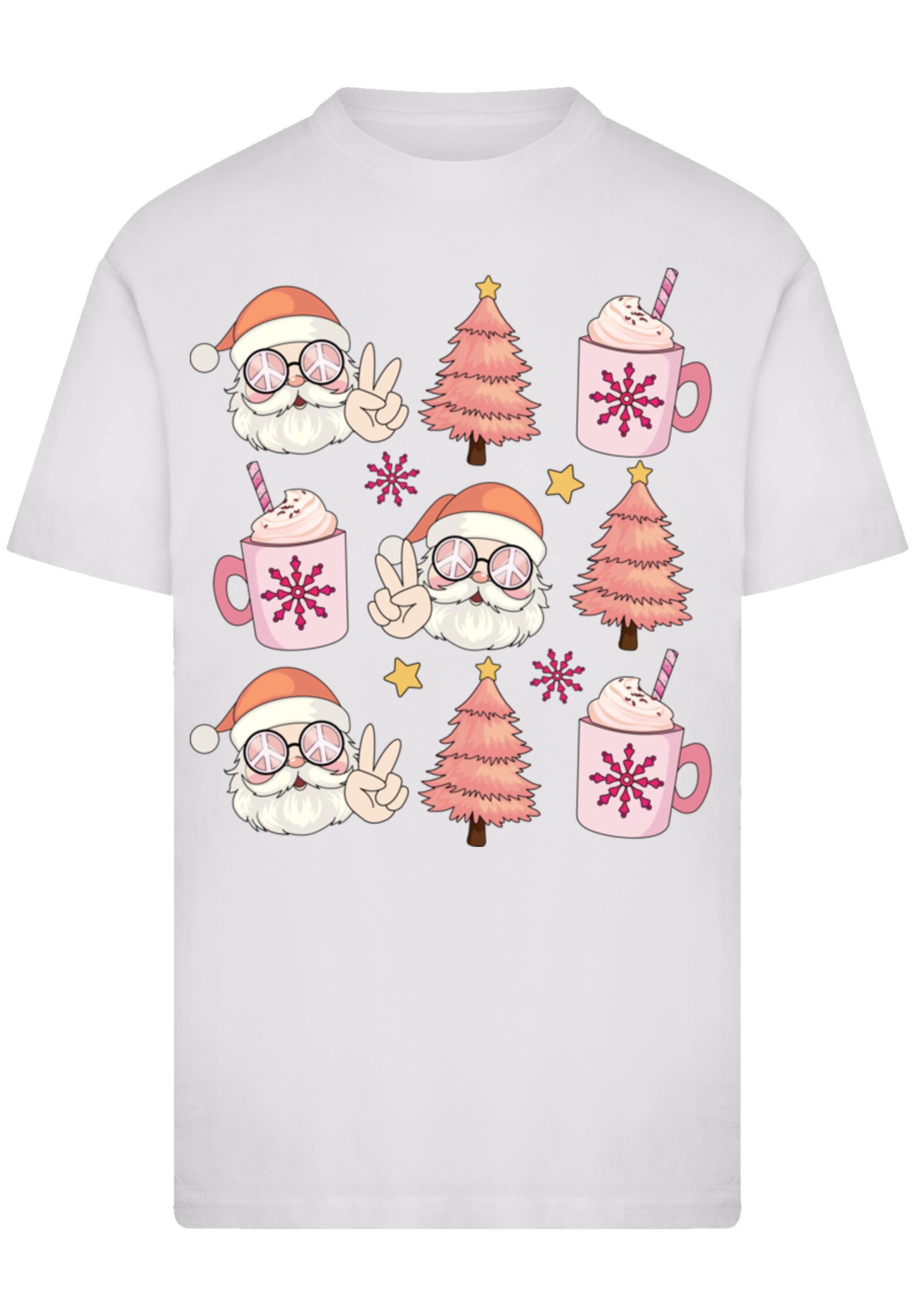 T-Shirt F4NT4STIC "Hippie Santa Weihnachten Tree Cocoa", Herren, Gr. L, weiß, Obermaterial: 100% Baumwolle, regular fit, Rundhals, ohne Bündchen, Shirts T-Shirt, Premium Qualität