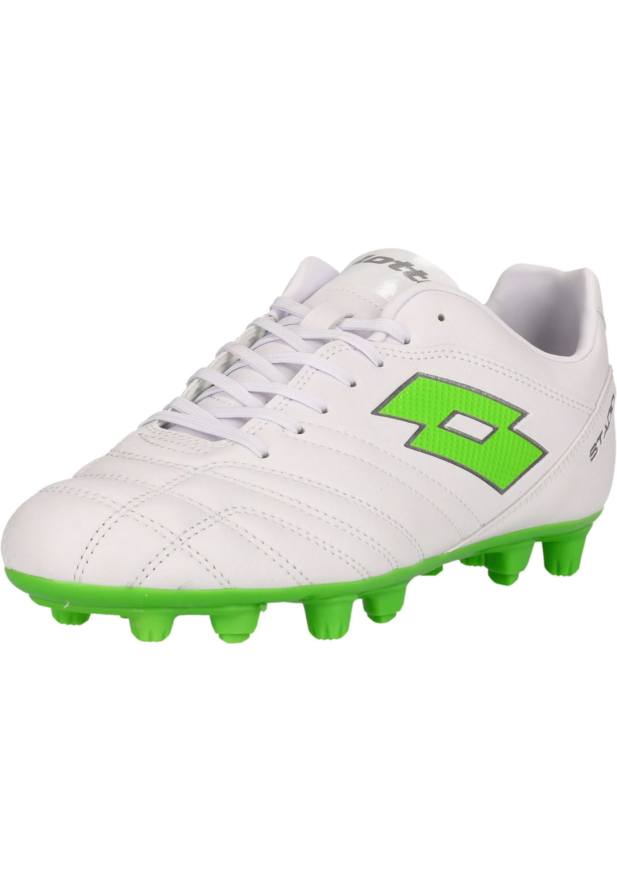 Fußballschuh LOTTO "Stadio 705", Herren, Gr. 45,5, grün (weiß, grün), Polyurethane, Schuhe Fußballschuh, für festen Untergrund und Naturrasen