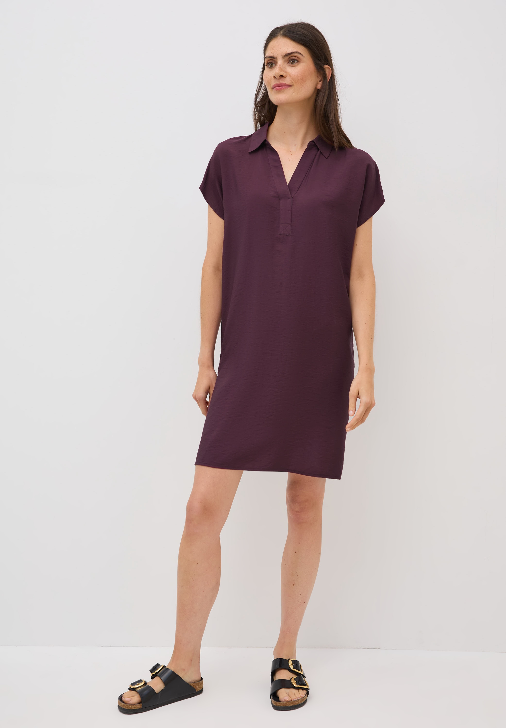 Blusenkleid CECIL, Damen, Gr. XL (44), US-Größen, rot (mulberry rot), Stoff, 88% Viskose, 12% Polyamid, unifarben, comfort fit normal, V-Ausschnitt, abgesteppt, Kleider Blusenkleid, im Hemdblusen-Style