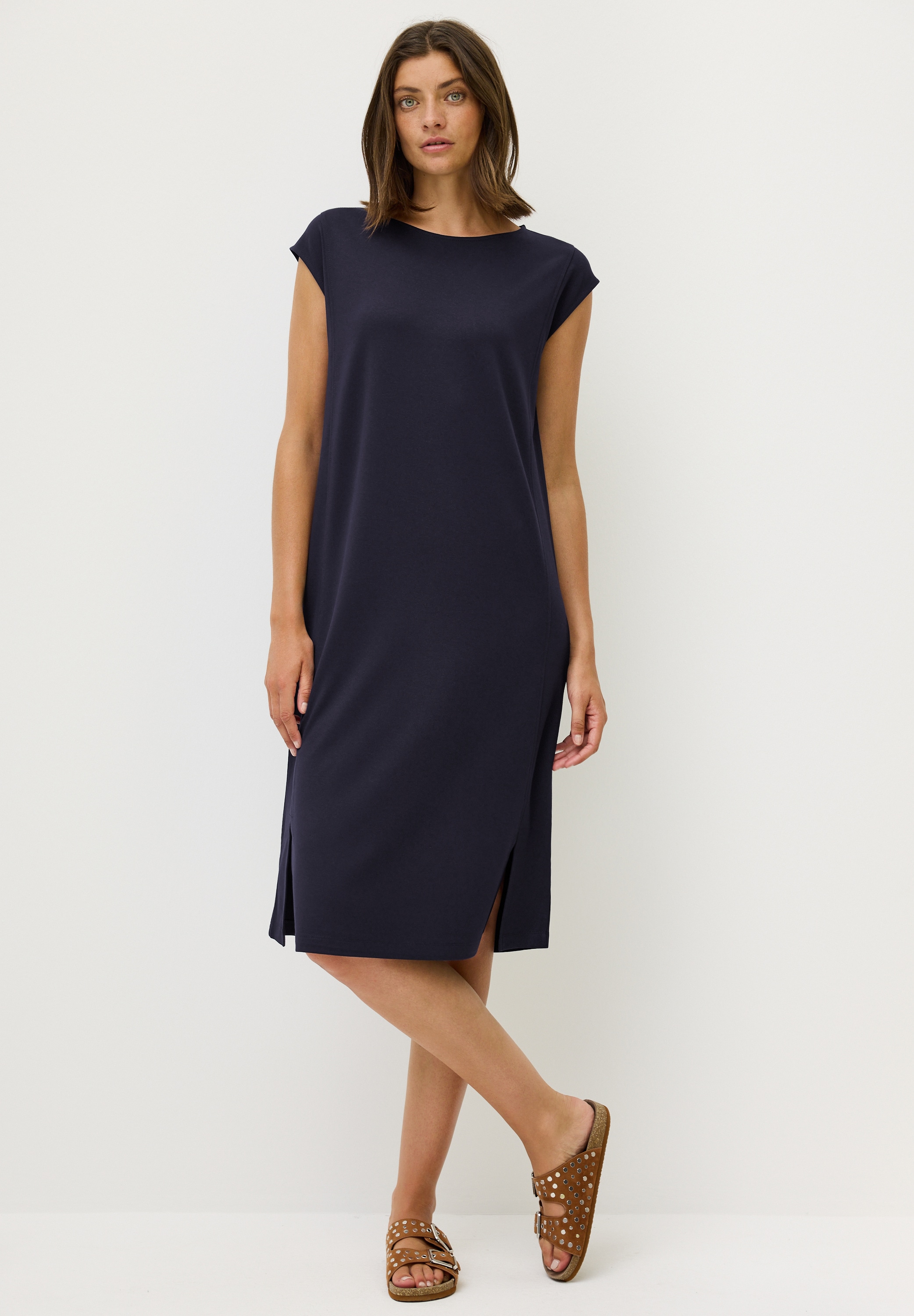 Jerseykleid CECIL, Damen, Gr. XXL (46), US-Größen, blau (urban dunkelblau), Stoff, 70% Viskose, 27% Nylon, 3% Elasthan, unifarben, normal normal, Rundhals, abgesteppt, Kleider Jerseykleid, in Unifarbe