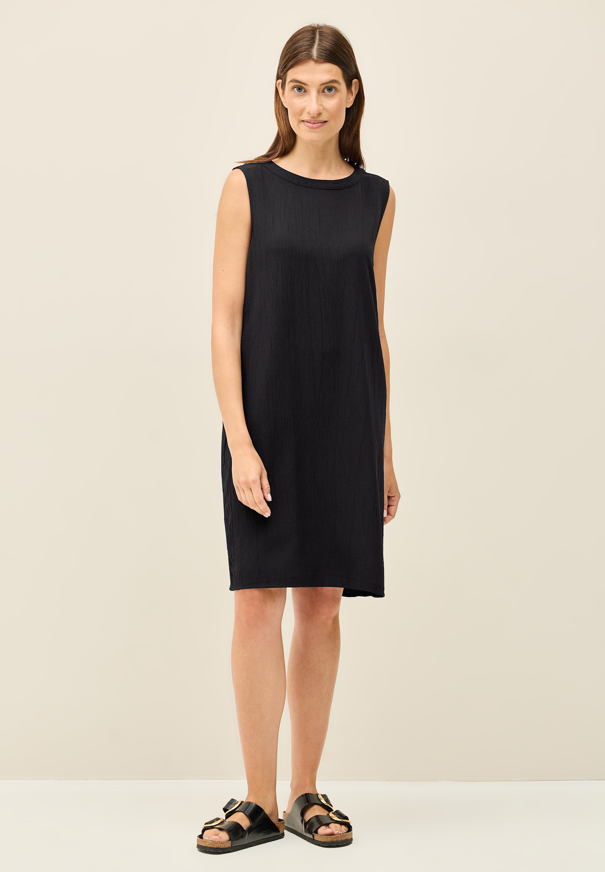 Sommerkleid CECIL, Damen, Gr. XL (44), US-Größen, schwarz, Stoff, 56% Viskose, 43% Polyester, 1% Elasthan, unifarben, normal knieumspielend, Rundhals, abgesteppt, Kleider Sommerkleid, knielang