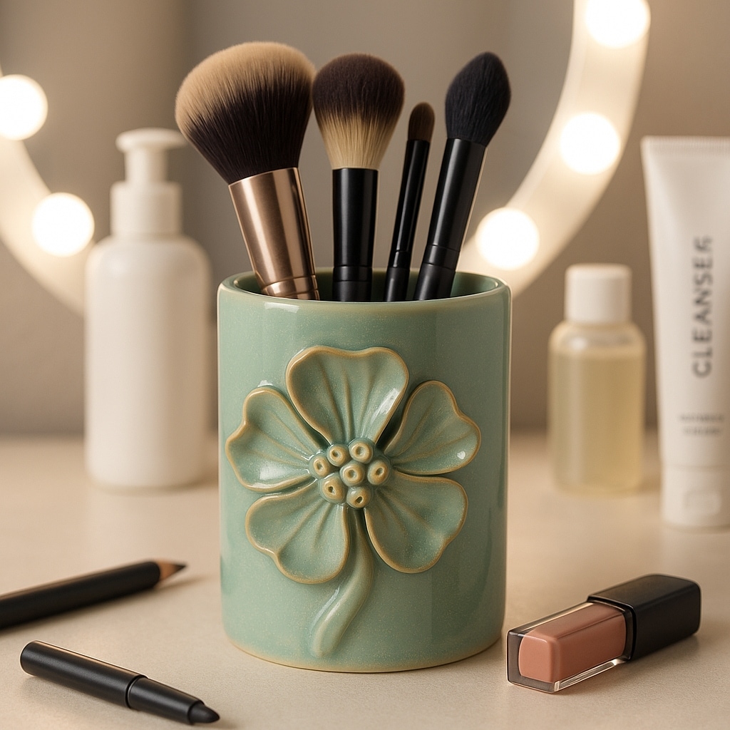 Ceramic Cute Pencil Cup Decorative Flower Office Desk Accessory