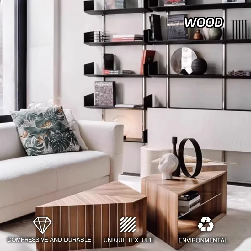 Table basse triangulaire moderne et simple en bois, design créatif, table centrale, art, salon, taille rectangulaire, décoration de villa, maison