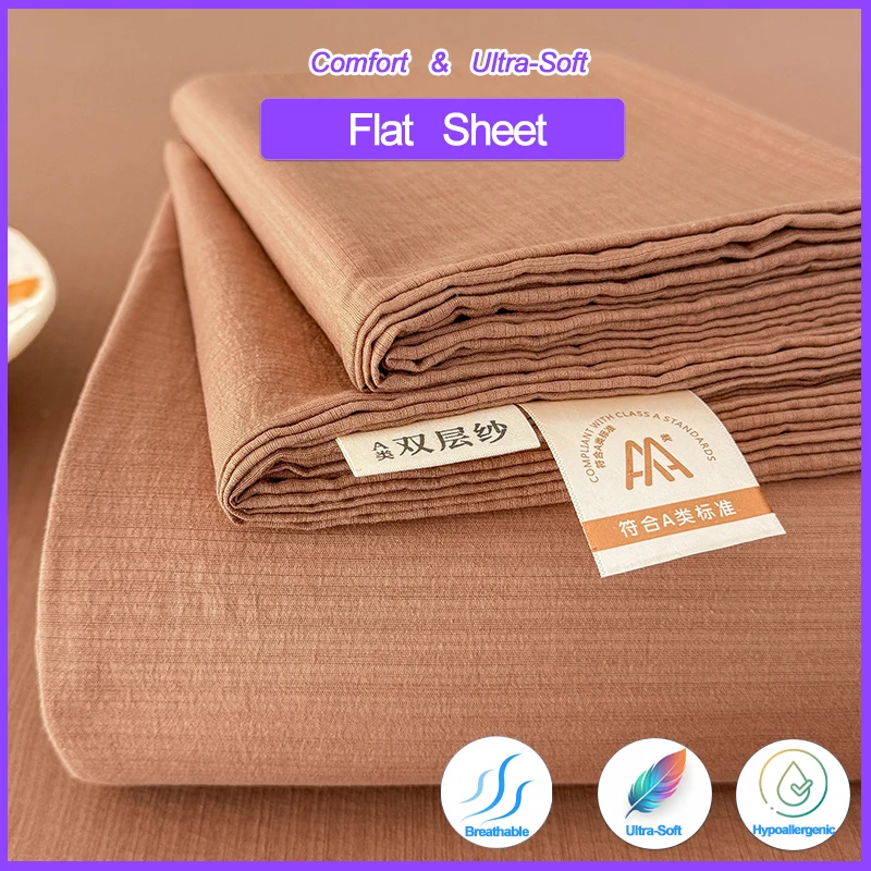 Drap plat de lit tissé Double couche, 1 pièce, pour lit simple/Double, drap plat complet/Queen/King, drap de linge de lit pour la maison