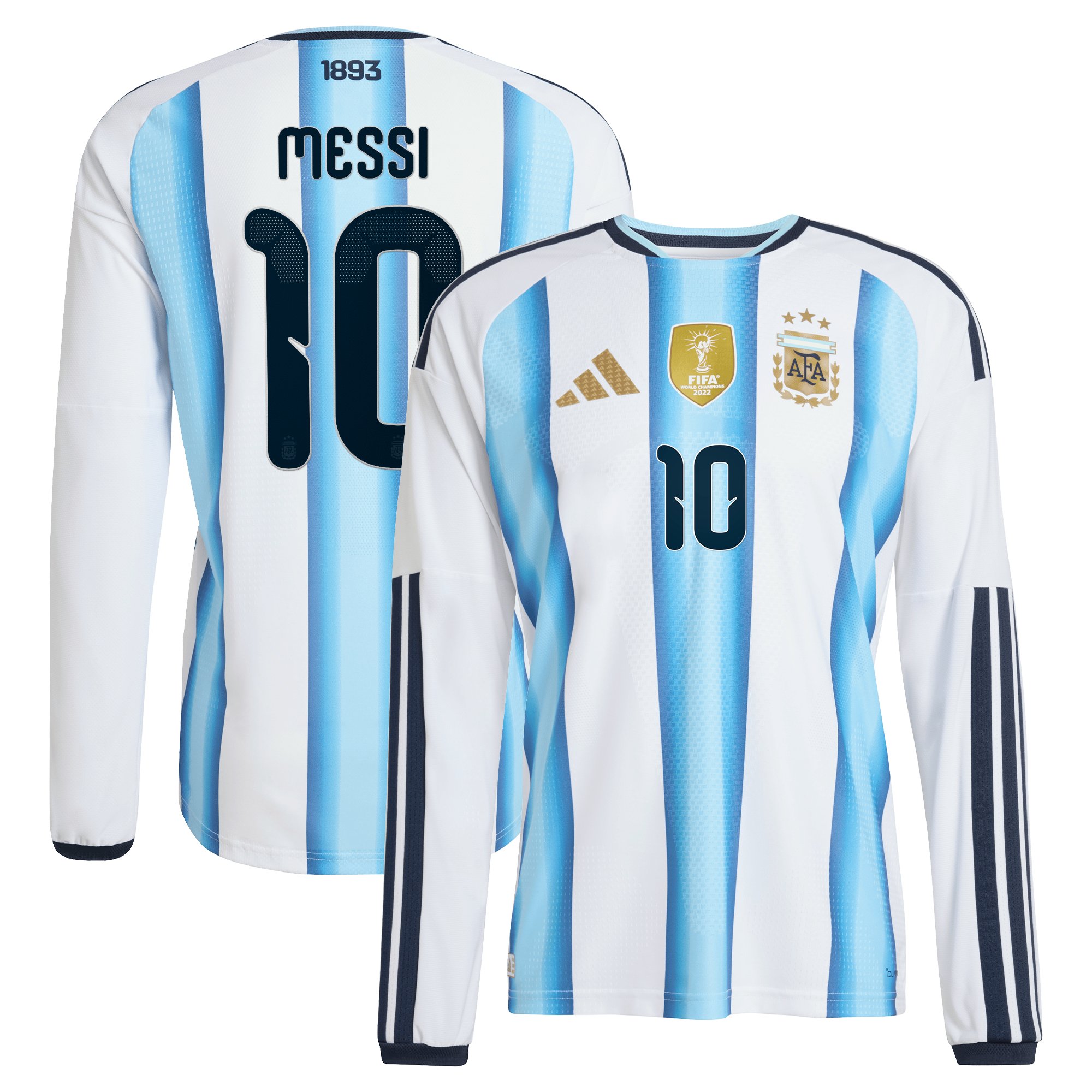 Maillot Domicile Authentic Argentine adidas 26 - Manches longues avec flocage Messi 10