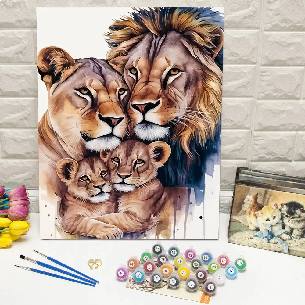 Ölgemälde nach Zahlen, Berglandschaft, DIY, digitale Malerei, Haus, Baum, Landschaft, Bild, Kunsthandwerk auf Leinwand, handgemaltes Geschenk Image