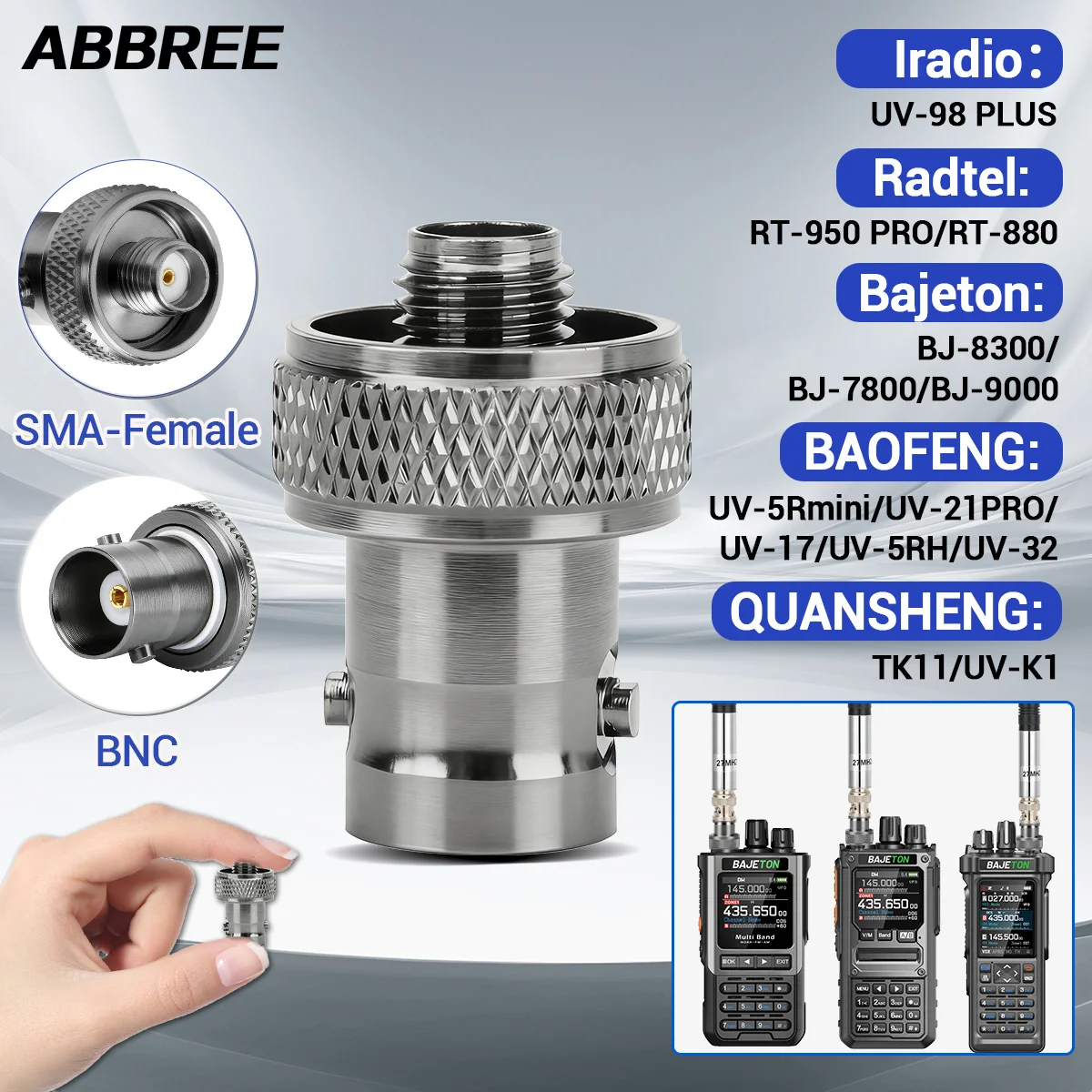 ABBREE SMA-Buchse auf BNC-Stecker-Adapter, Antennenadapter für Walkie Talkie, Kommunikation mit großer Reichweite für UV-5R Mini-Amateurfunk Image
