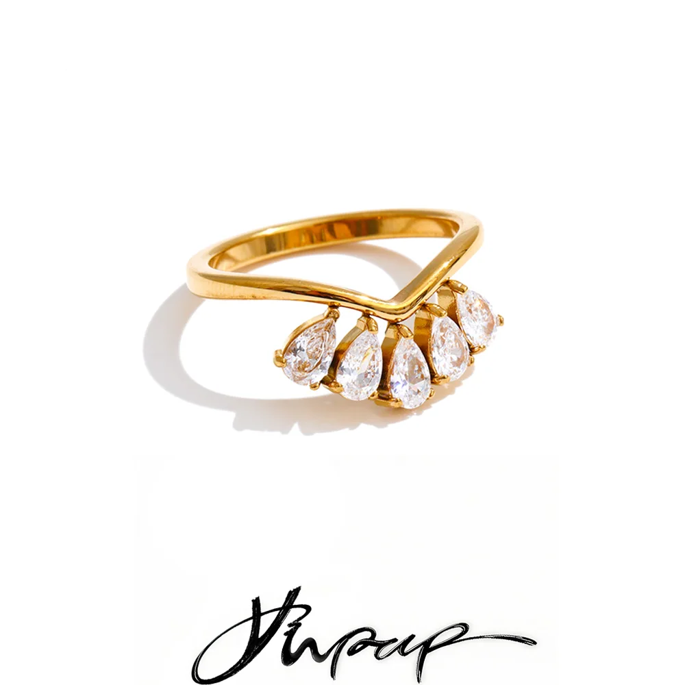 Yhpup Größe 678 Zirkonia Wassertropfen Dünner Blumenring für Frauen Edelstahl Zarter Trend-Fingerschmuck Empfehlen Image