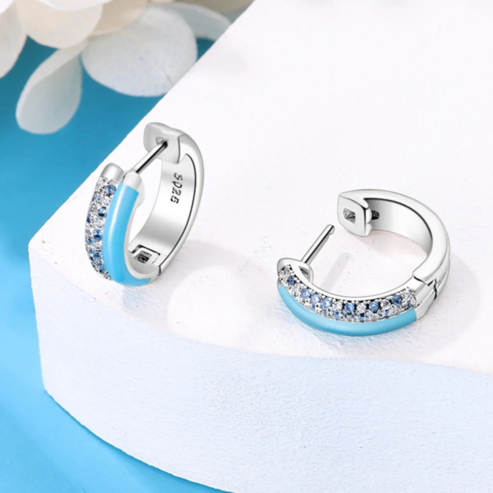 Bunter leuchtender doppelseitiger, bezaubernder Original-Mode-Ohrring aus 925er Silber, edler Schmuck für Frauen, Geschenk Image