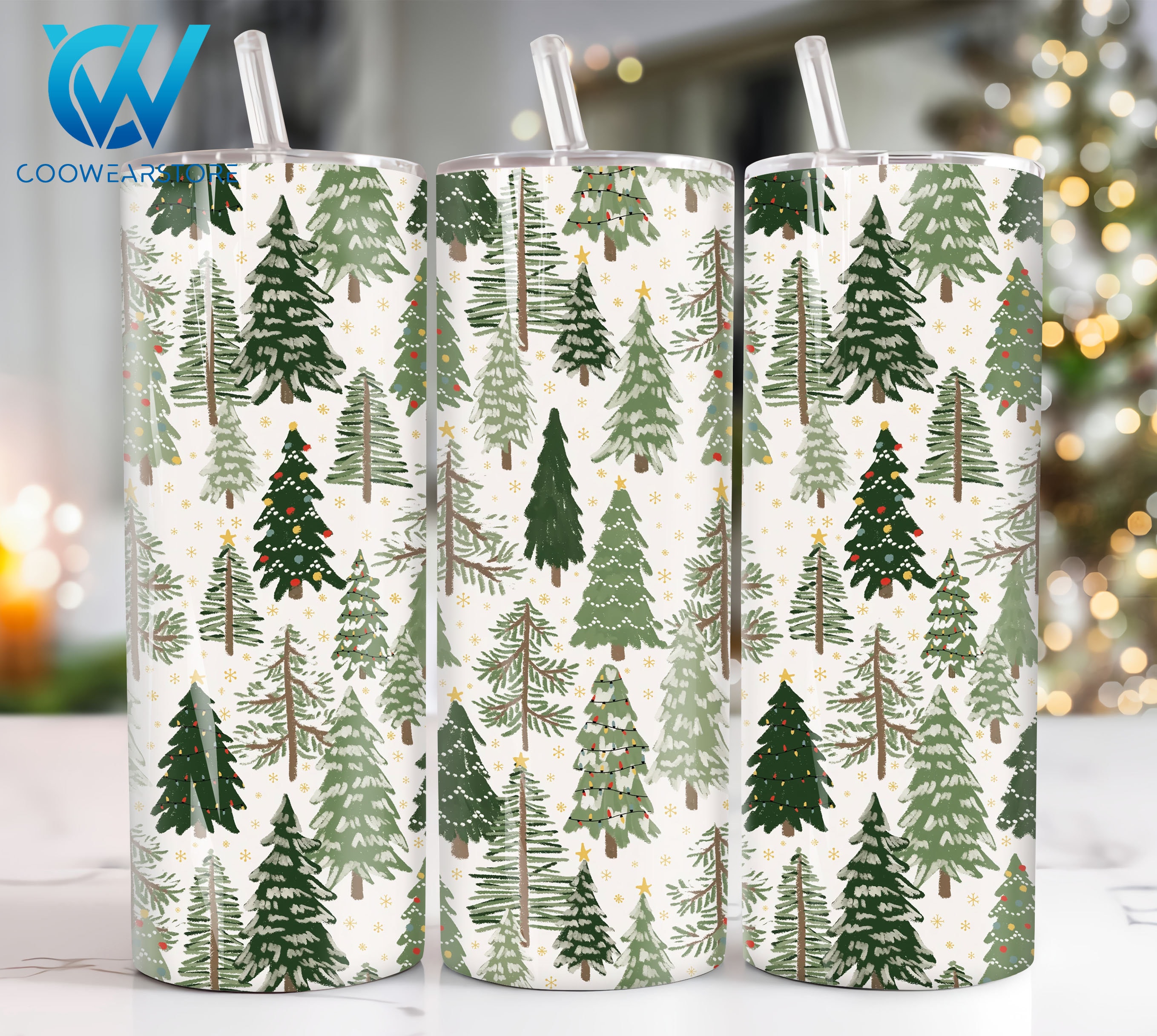 Bicchiere sottile da 20 once con albero di Natale, design a sublimazione, bicchiere Merry Christmas da 20 once in formato PNG, bicchiere dritto e coni