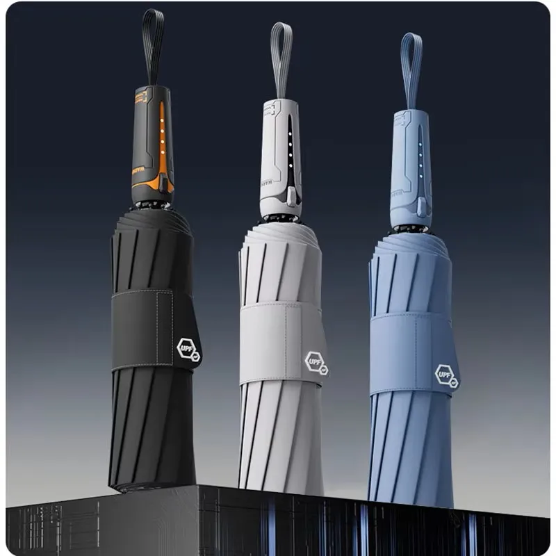 Schirm mit mechanischem Griff, Schirm mit breitem Riemen, automatischer Regenschirm, groß, robust, windbeständig, minimalistischer Herrenschirm Image