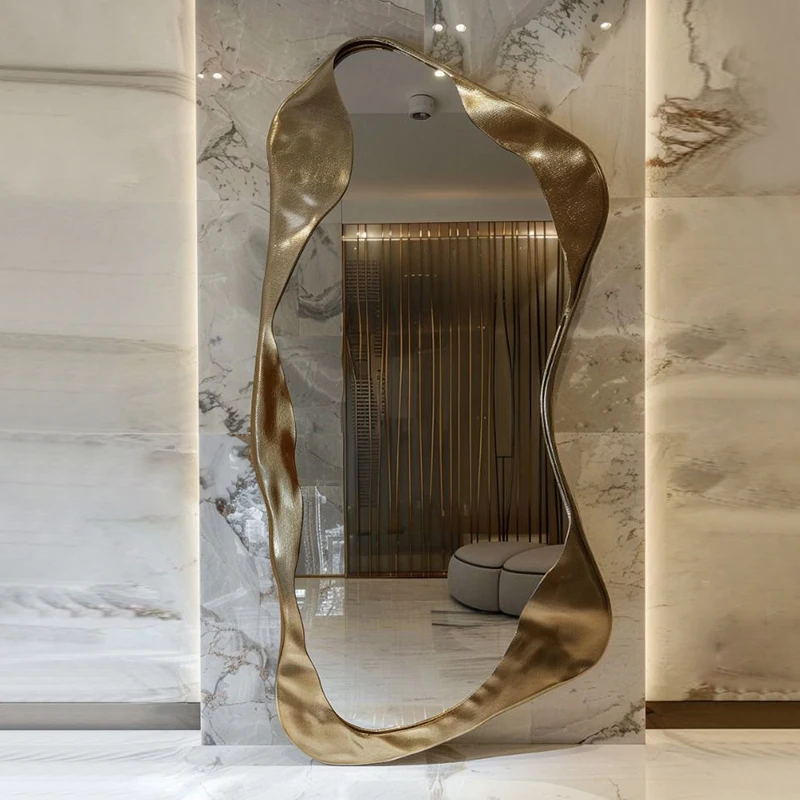 Leichter, luxuriöser, moderner Kunstspiegel in voller Länge, Haushaltsstil, Wandspiegel, speziell geformter Spiegel, vom Boden bis zur Decke reichendes kreatives Design