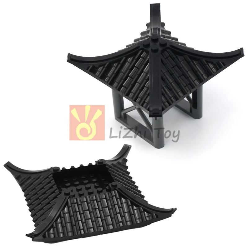MOC Haus Dach Top Traufe Bausteine Ziegel Alten Chinesischen Stil Glasierte Fliesen Garten Hof Architektur 70681W Spielzeug Image