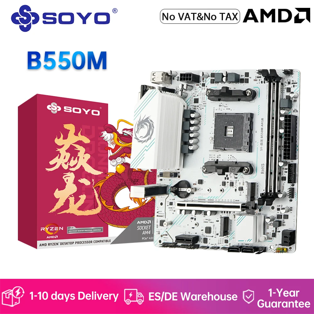 SOYO AMD B550M Motherboard Dual-Channel DDR4 M.2 NVME-Speicher mit ARGB-Pin-Unterstützung AMD4 Ryzen 5 5600/5700X für Gaming-Computer