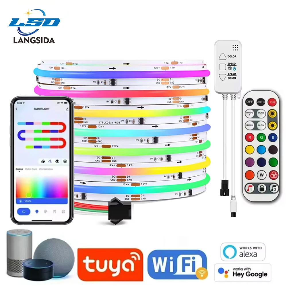 Tuya Smart WIFI RGBIC COB LED Strip Light Controllo APP per Alexa Google Tape indirizzabile 12V WS2811 IC Flessibile RGB Neon LED Ligh