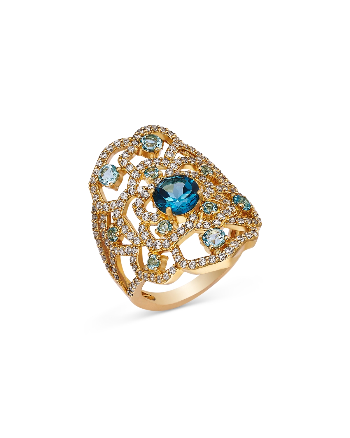 Bloomingdale's Fine Collection London Blue Topaz, Blue Topaz & Diamond Flower Statement Ring in 14K Yellow Gold - Blue/Gold