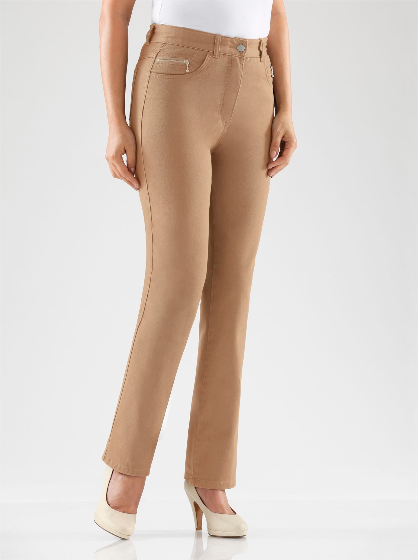 5-Pocket-Jeans CASUAL LOOKS, Damen, Gr. 52, Normalgrößen, braun (camel), 98% Baumwolle, 2% Elasthan, unifarben, lang, Jeans 5-Pocket-Jeans