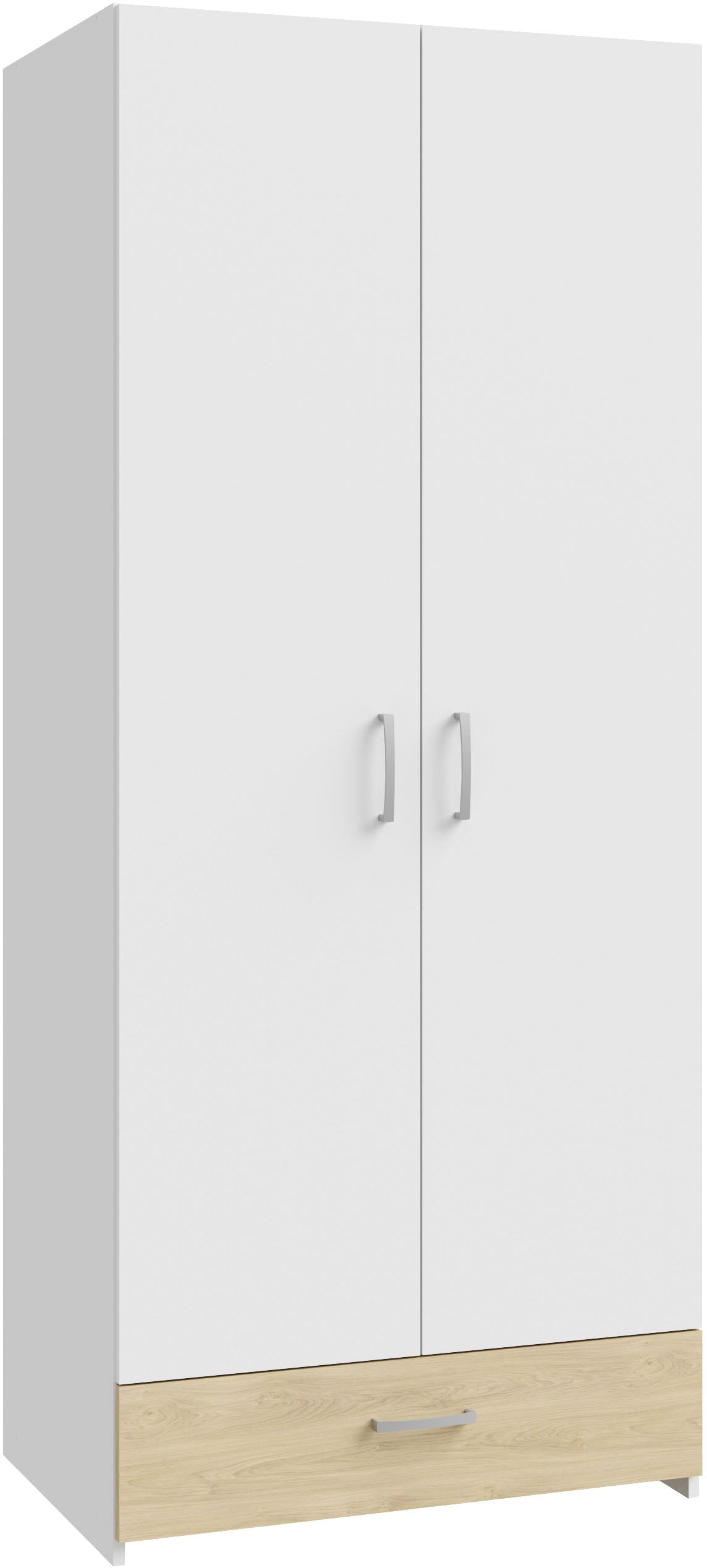 Drehtürenschrank FORTE "Econobox", weiß, B:79,7cm H:190,5cm T:54,4cm, Spanplatte, Schränke, Drehtürenschrank, Drehtürenschrank, zeitloses Design mit alufarbigen Griffen.