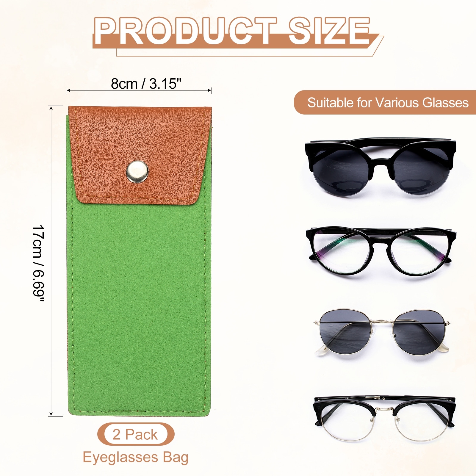 Portable Felt Glasses Case, Soft Slip-in Pouch Case, Snap Style Eyeglasses Bag Sunglasses Storage Pouch for Men - 6.69 inch