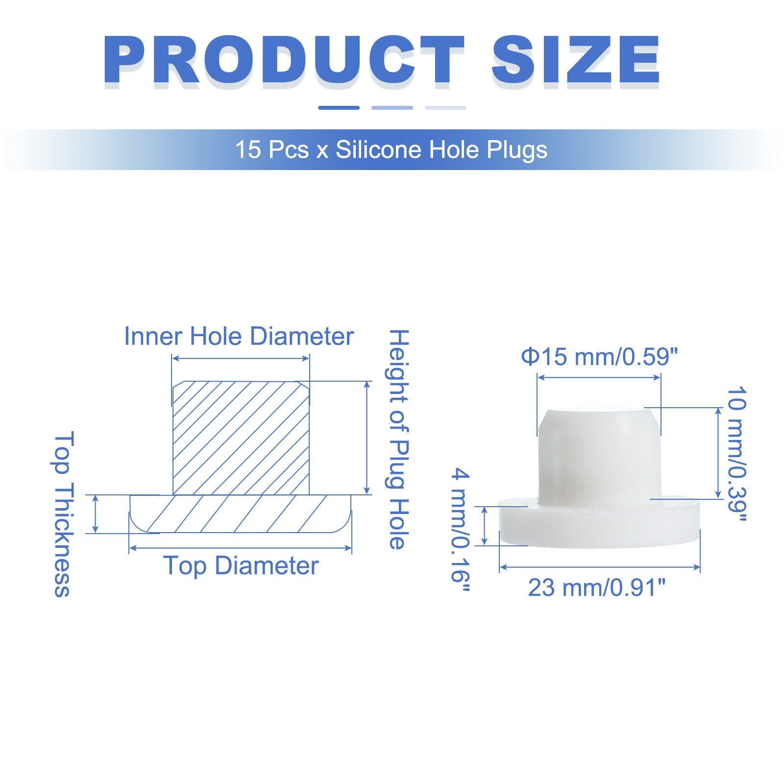 t Shaped Solid Silicone Stopper, Rubber Plugs - White