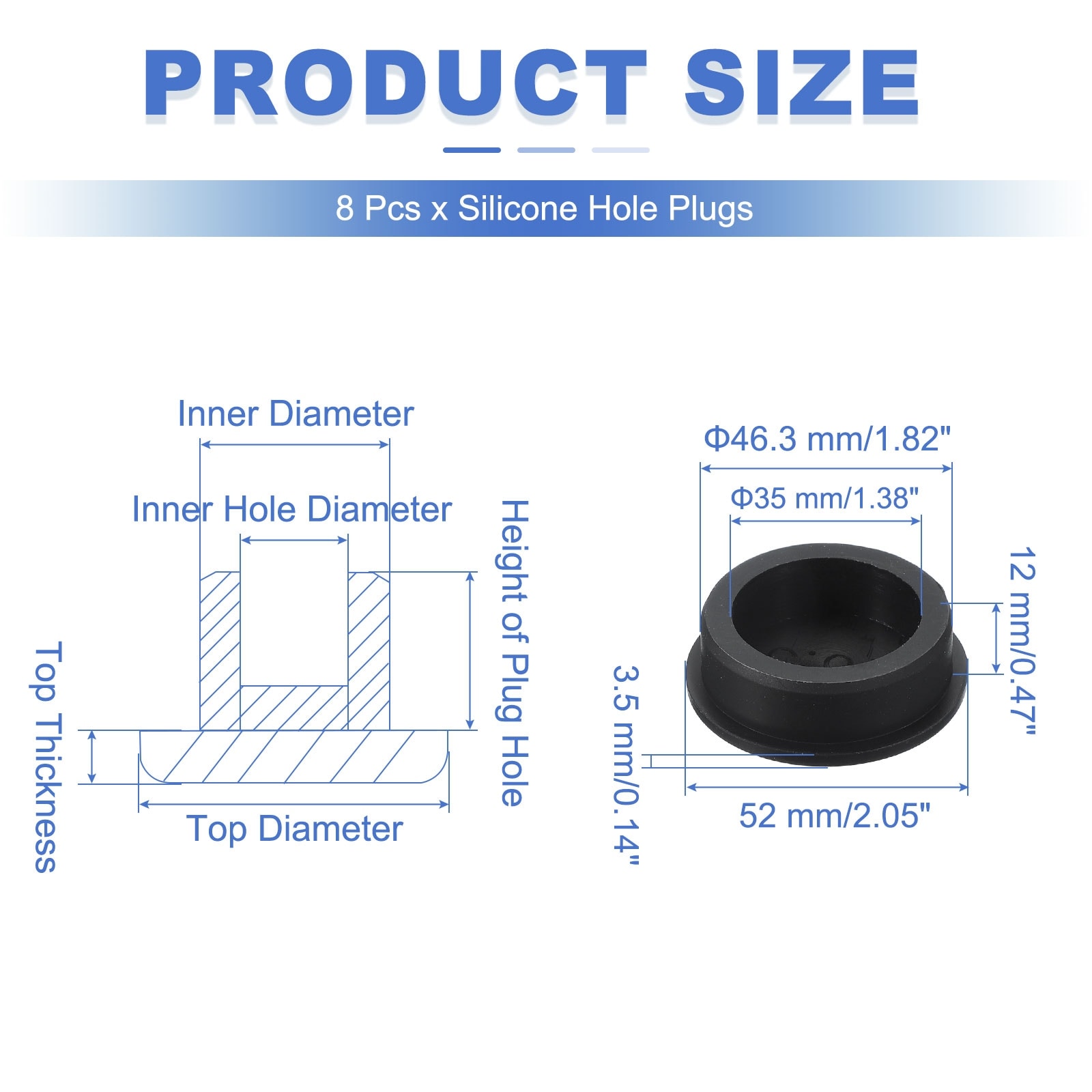 t Shaped Silicone Plug, Reusable Bottle Stopper Sealing Round Hole Plug - Black