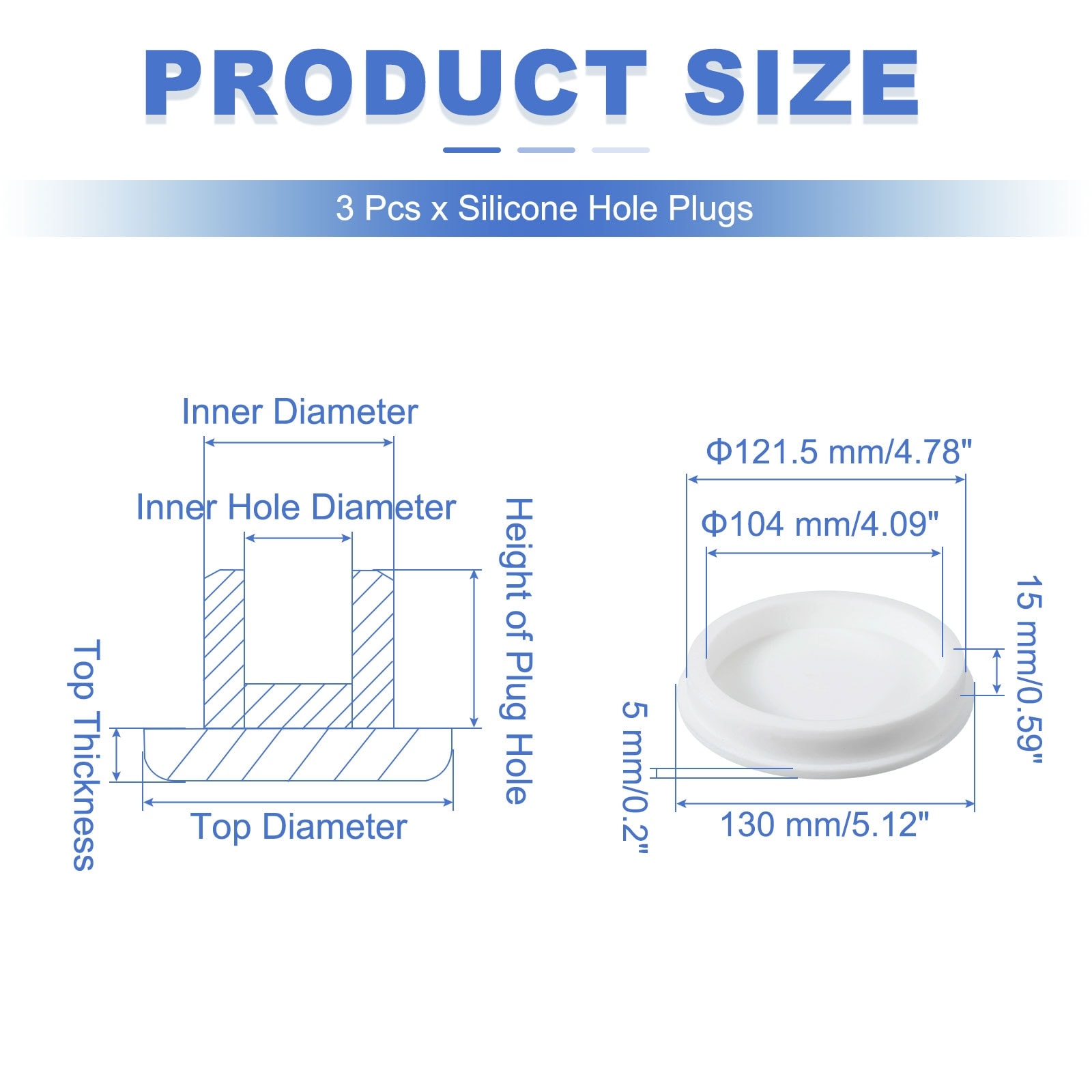 t Shaped Silicone Stopper, Rubber Plugs - White
