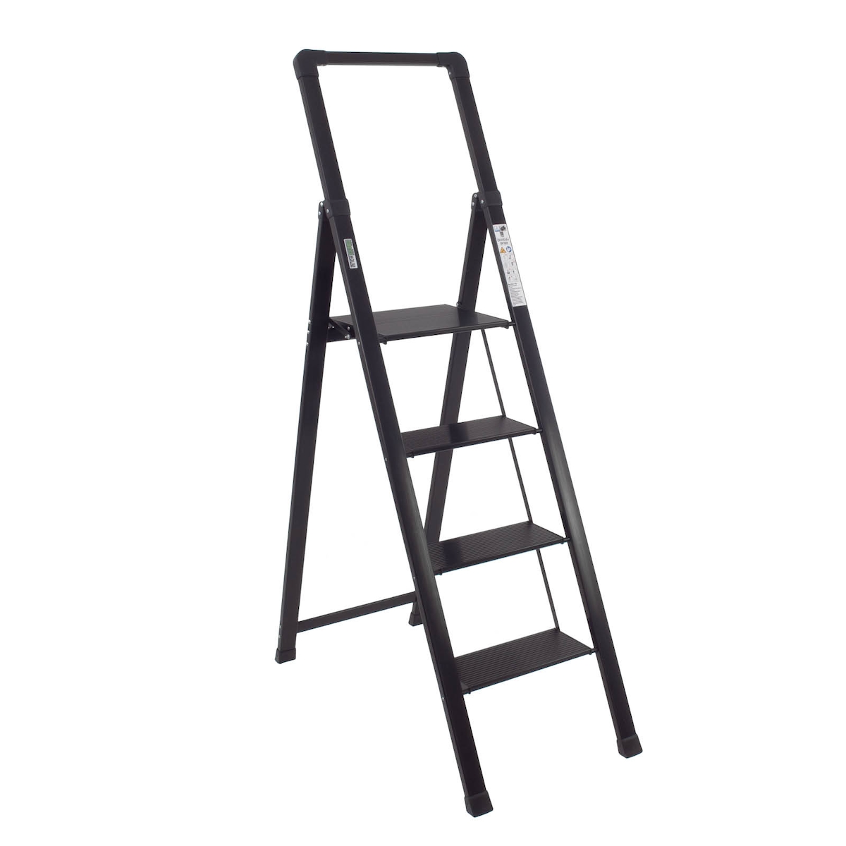 Alu Trittleiter 4-stufig schwarz klappbar mit Handlauf bis 150 kg Leiter Image