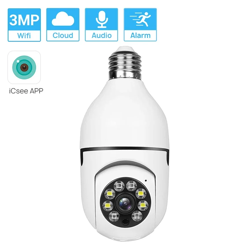 3MP 2K E27 Birne Wifi Kamera Drahtlose PTZ IP Kamera Auto Tracking Zwei-Wege Audio Bunte Nachtsicht ICsee Home Security Kamera Image