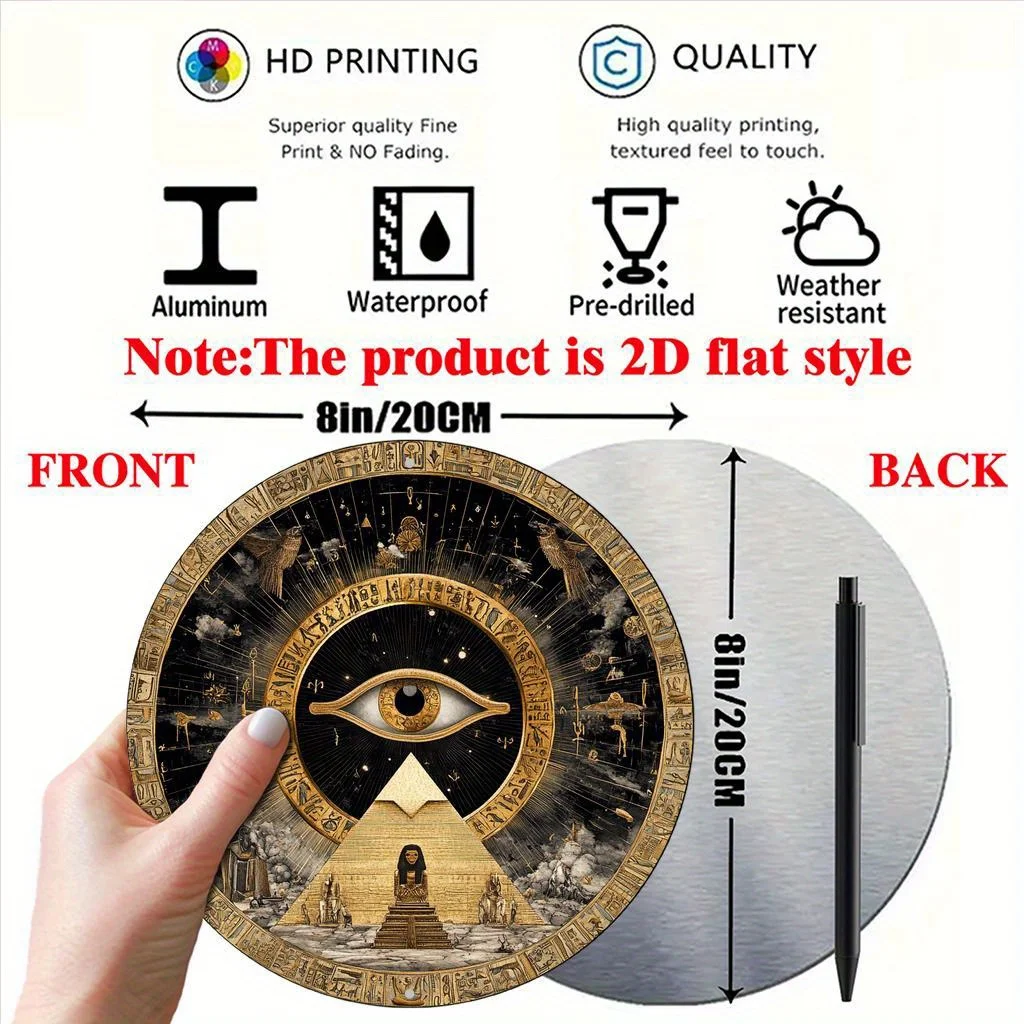 2D flach, 1 Stück Wandkunstschild mit ägyptischen Symbolen – antikes Ägypten-Dekor mit Auge des Horus, Pyramide, Hieroglyphen – Golden & Black V Image