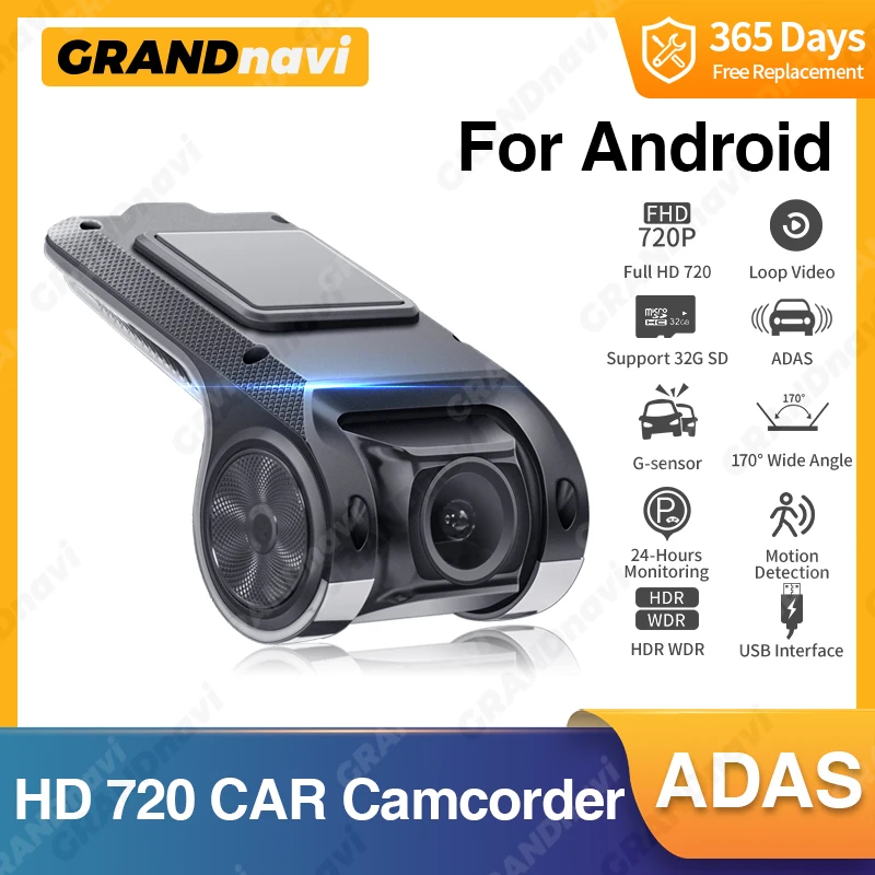 Grandnavi HD Auto DVR Dash Cam ADAS Video 720P USB TF Karte 16G/32G Auto Recorder für Android Multimedia Player DVD Voice Alarm