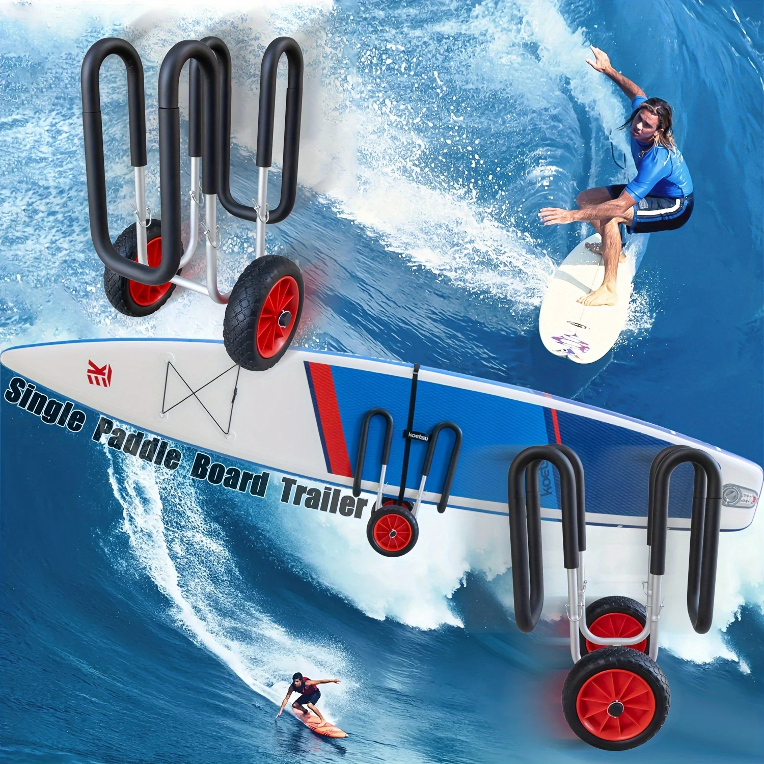 KOETSU Single Paddle Board Trailer, Surfbrett-Transportwagen mit Airless-Rädern, für Surfbrett und Stand-Up-Paddle-Boards Image