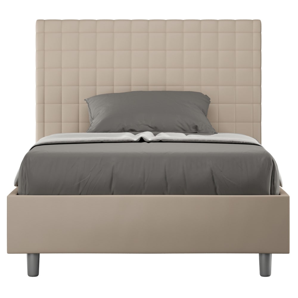 Lit coffre rembourré 120x210 similicuir taupe