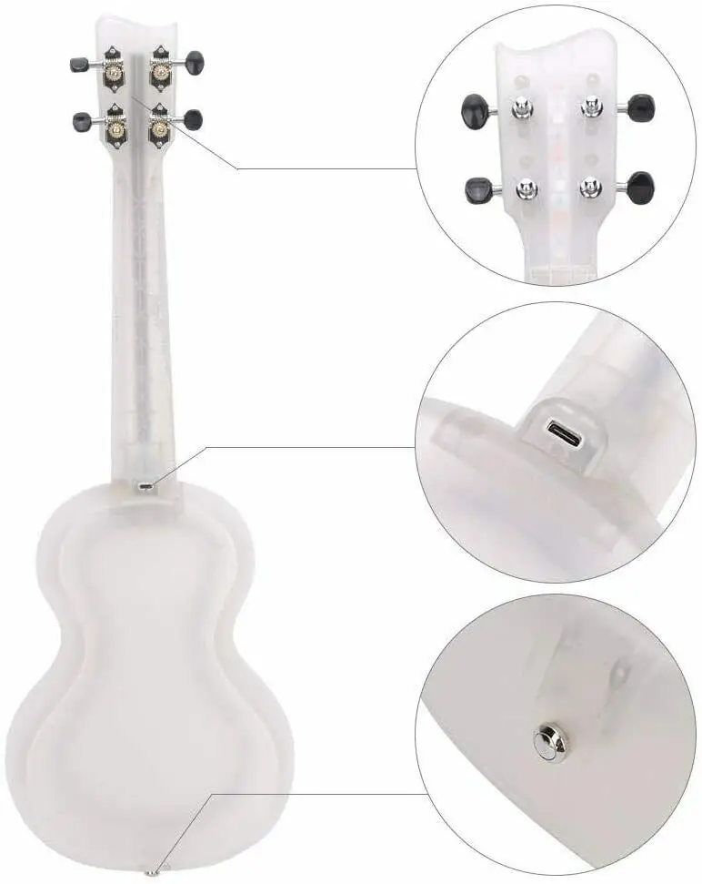 Glow-In-Dark Ukulele: 23" Rechargeable Led W/ 5 Light Shows - Kids/adult Carbon Fiber, Splashproof, Includes Tuner+Bag