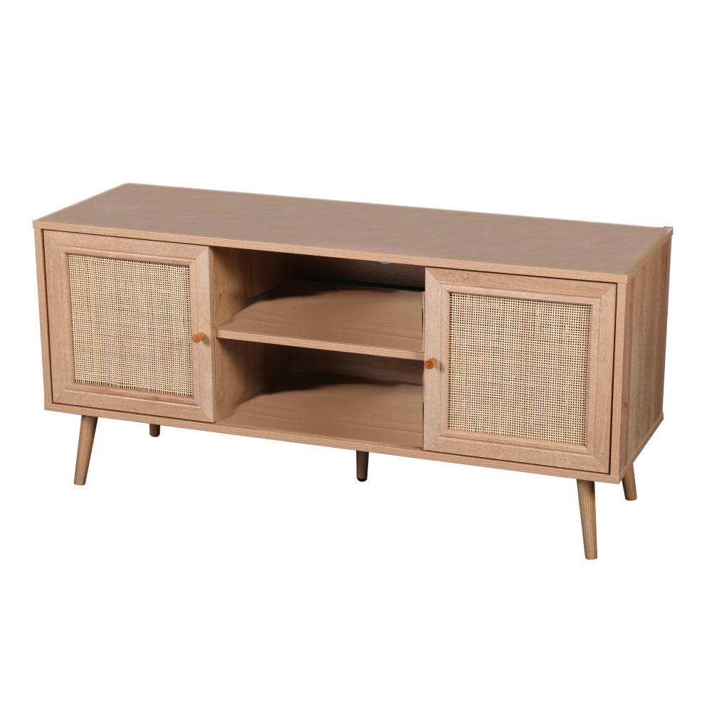 Meuble de télévision bois et rotin - 120x39x56.5cm