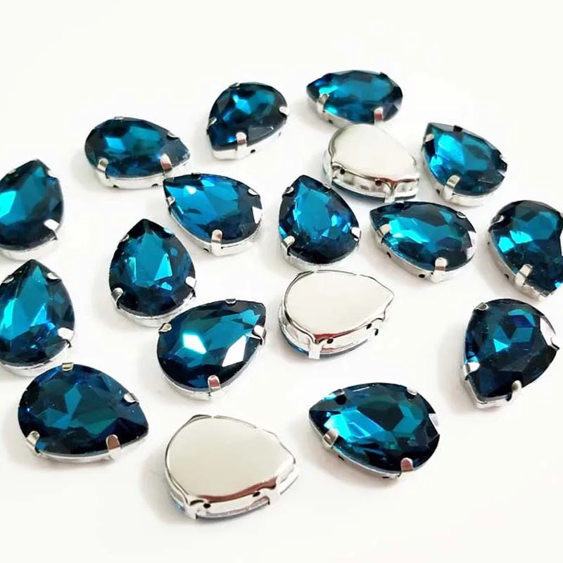Crystal Glass Drop Shape Rhinestones, Peacock Blue Setting Stones, Use for Needlework, DIY Clothing Sewing Accessories, SD4Z14