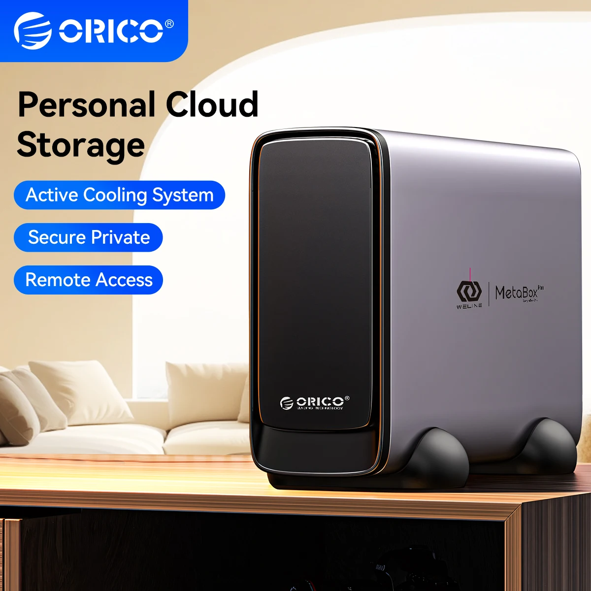 ORICO 3.5" Type-C Personal Cloud Storage NAS Network Attached Storage with Automatic Cooling Fan Remote Access Diskless MetaBox