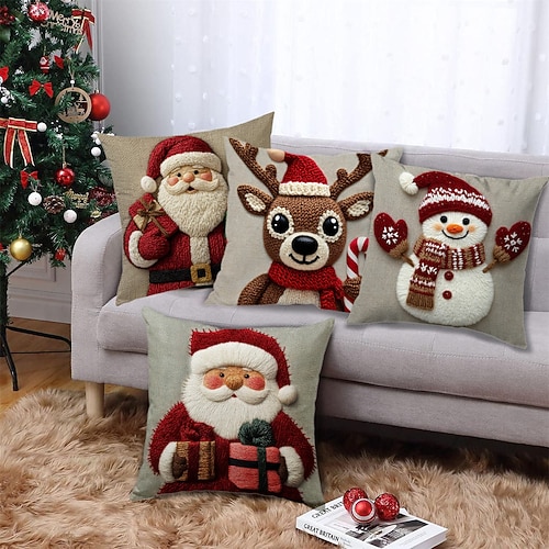 Weihnachtsserie, 4-teilig/1-teiliger Kissenbezug, festliche Dekokissen für Sofa, Wohnzimmer und Zuhause, 2D-Flachdruck Image